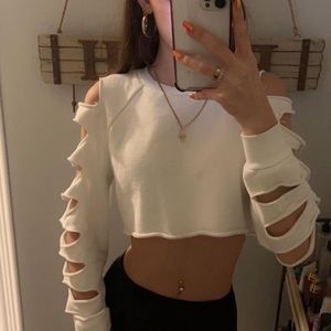 White cut out long sleeve crop top